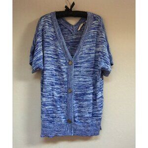 Soft Surroundings Womens Medium Oceana Cardigan Sweater Blue Short Sleeve Casual